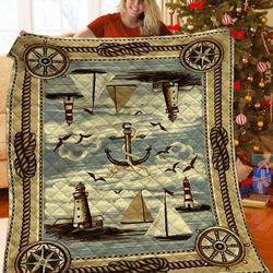 Anchor Sailboat Lighthouse Jfj Quilt Bl and Home Decor