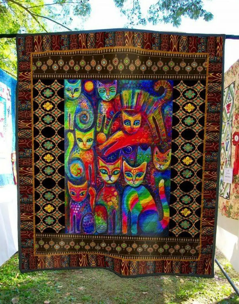 Ancient Paint Cat Quilt Blanket Quilt and Home Decor