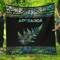 Aotearoa New Zealand Maori Silver Fern Paua Shell Jfj Quilt Sx and Home Decor