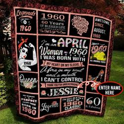April 1960 Personalized Quilt Blanket Bbb010601Nb and Home Decor