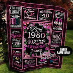 April 1980 Personalized Quilt Blanket Bbb010617Mh and Home Decor