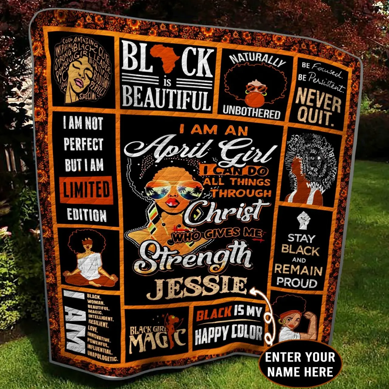 April Black Girl Personalized Quilt Blanket Bbb290501Nb and Home Decor