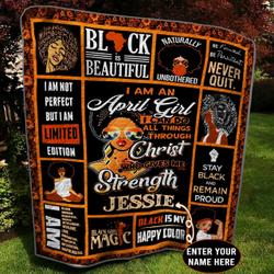 April Black Girl Personalized Quilt Blanket Bbb290501Nb and Home Decor