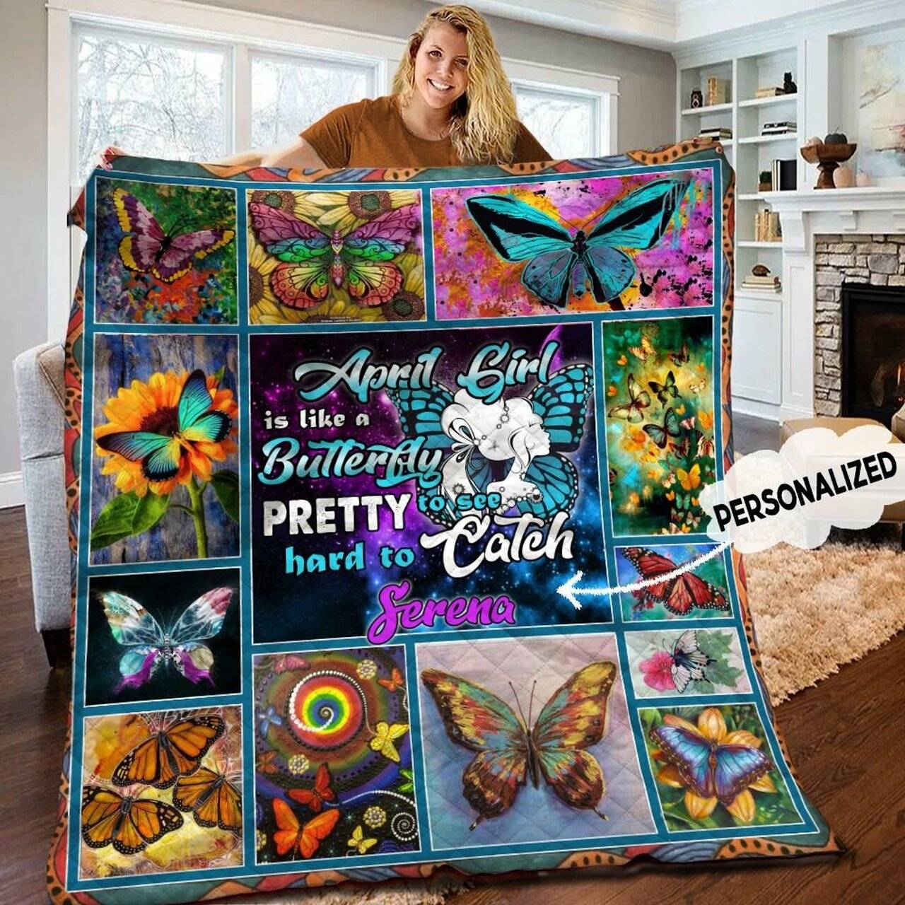 April Butterfly Personalized Quilt Blanket Hhh300533Tn and Home Decor