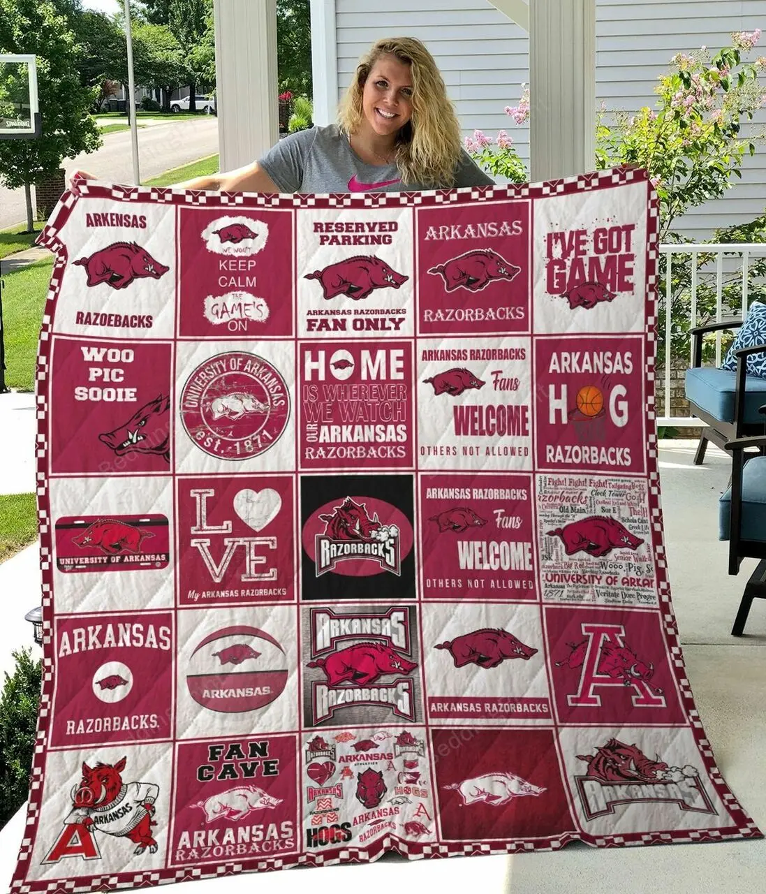 Arkansas Razorbacks Quilt Blanket Fan Made and Home Decor