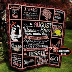 August 1960 Personalized Quilt Blanket Bbb010602Nb and Home Decor