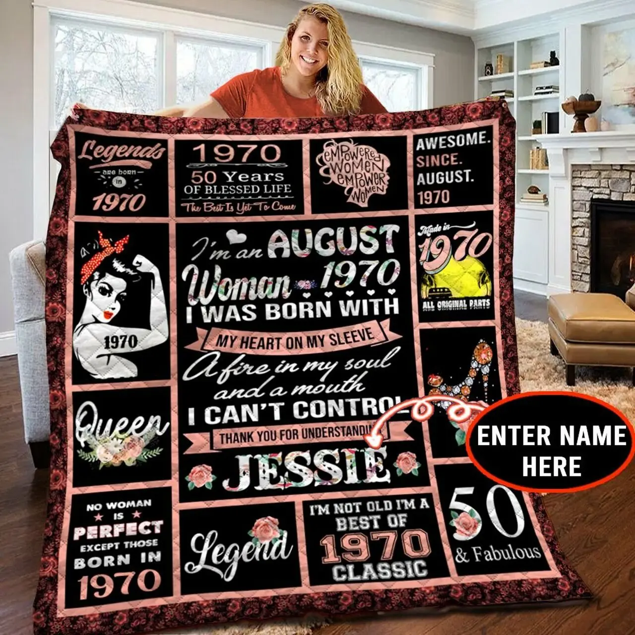 August 1970 Personalized Quilt Blanket Bbb010603Nb and Home Decor