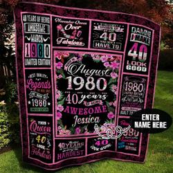 August 1980 Personalized Quilt Blanket Bbb010619Mh and Home Decor