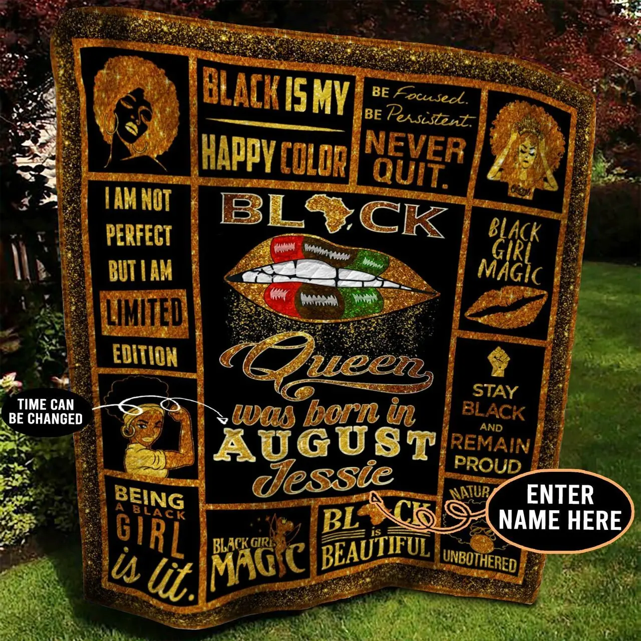 August Black Girl Wp Personalized Name Quilt by and Home Decor