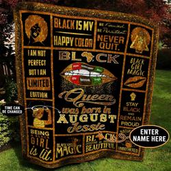August Black Girl Wp Personalized Name Quilt by and Home Decor