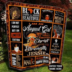 August Black Girl Wp Personalized Name Quilt pq and Home Decor