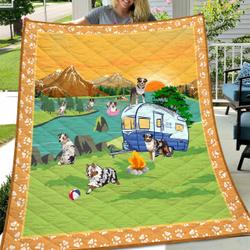 Australian Shepherd Go Camping Quilt  Quilt and Home Decor