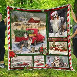 Australian Shepherd Red Truck Christmas Premium Quilt Home Decor  Quilt and Home Decor