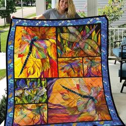 Autumn Leaf Picart Printed Dragonfly Quilt Blanket Great Customized Blanket Gifts For Birthday Christmas Thanksgiving and Home Decor