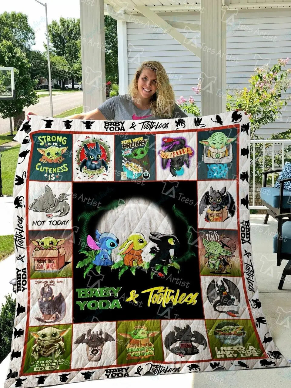 Baby Yoda And Toothless Quilt Blanket 02335 and Home Decor