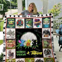 Baby Yoda And Toothless Quilt Blanket 02335 and Home Decor