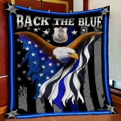 Back The Blue Police Officer Eagle Quilt Blanket and Home Decor