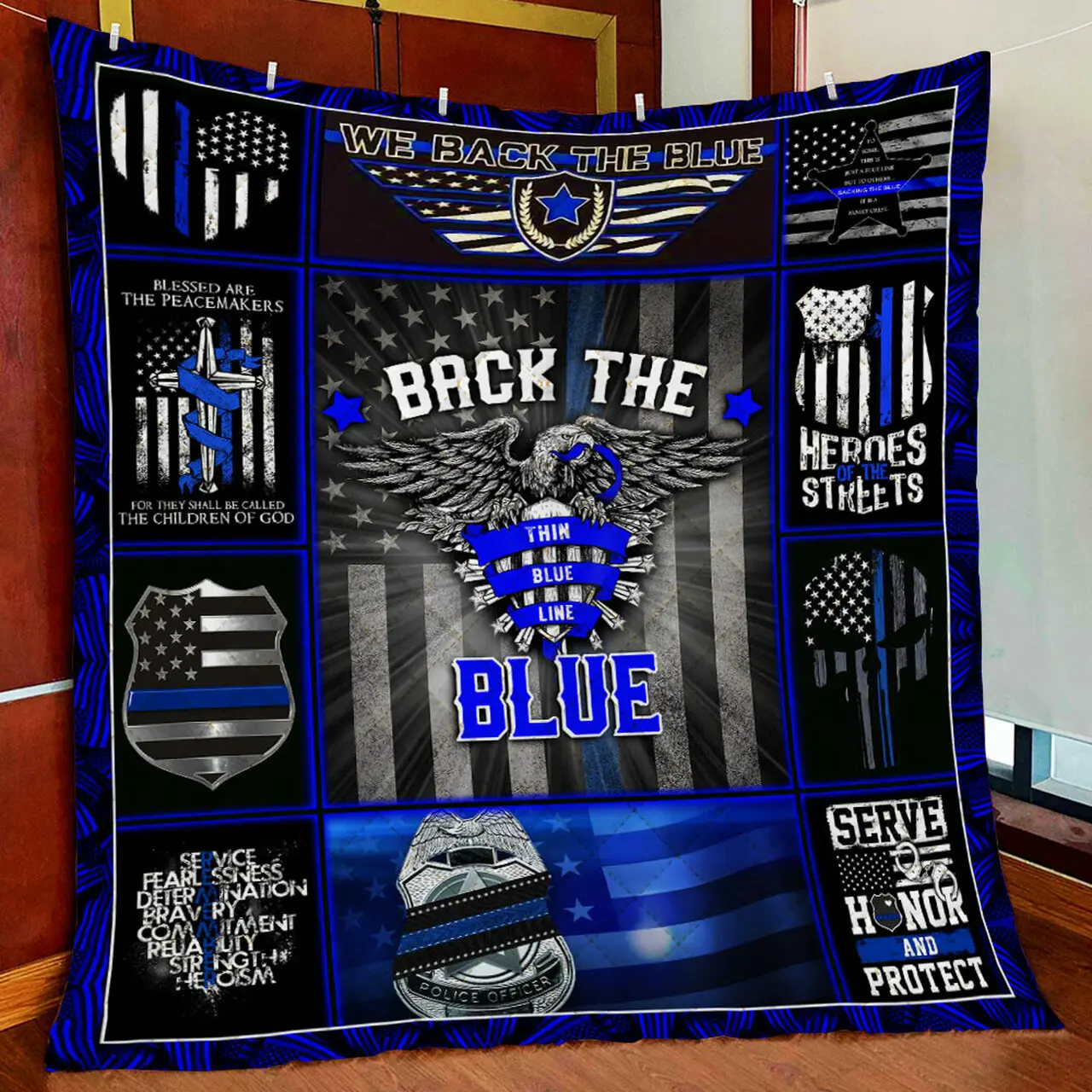 Back The Blue Police Quilt Blanket and Home Decor