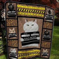 Bad Boss Cat Quilt Blanket  Quilt and Home Decor