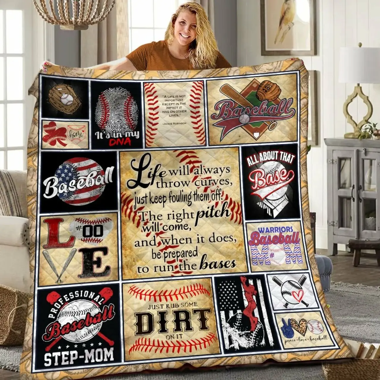 Baseball Personalized Quilt Blanket Hhh010607Tn and Home Decor