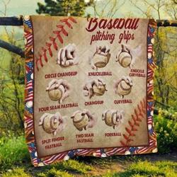 Baseball Pitching Grips Quilt Blanket and Home Decor