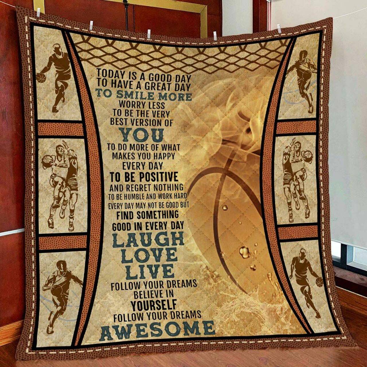 Basketballtoday Is A Good Day To Have A Great Day To Smile More Worry Less Quilt Blanket Great Customized Blanket Gifts For Birthday Christmas Thanksgiving and Home Decor