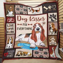 Basset Hound Dog Kisses Fix Everything Quilt Blanket Great Customized Blanket Gifts For Birthday Christmas Thanksgiving and Home Decor
