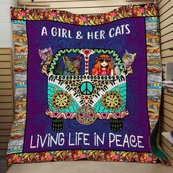 Bc  A Girl And Her Cats Quilt Blanket and Home Decor