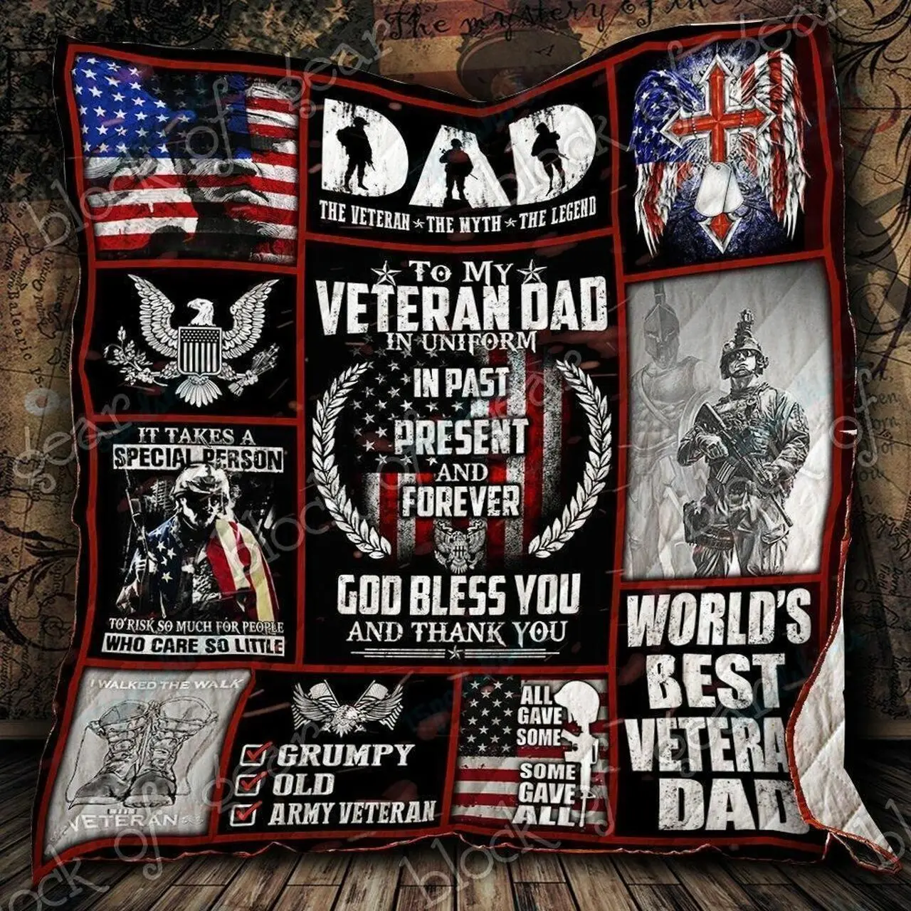 Bc My Veteran Dad Thank You Quilt Blanket and Home Decor