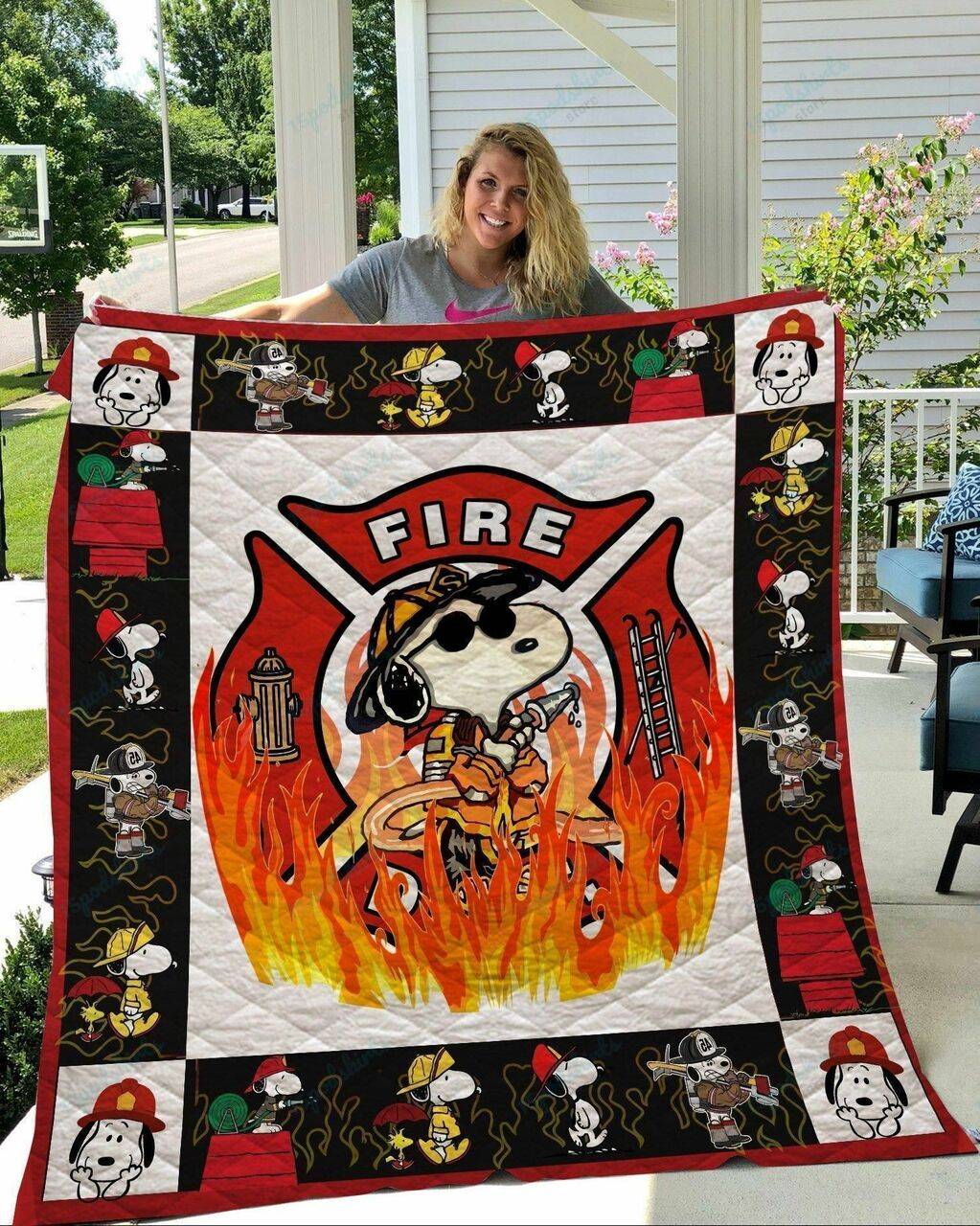 Bc Snoopy Firefighter Quilt Blanket and Home Decor
