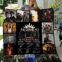 Bc  Supernatural Quilt Blanket 15 Years 15 Season Posters and Home Decor