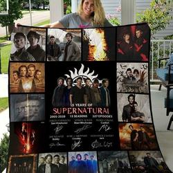 Bc- ! Supernatural Quilt Blanket 15 Years - 15 Season Posters and Home Decor