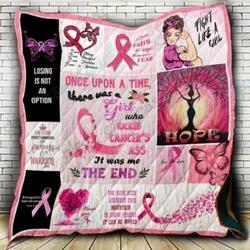 BC Who Kicked Cancer S Ass Quilt Blanket and Home Decor