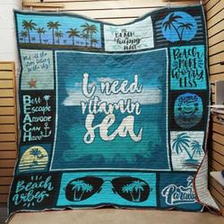 Beach I Need Vitamin Sea Quilt Blanket Great Customized Blanket Gifts For Birthday Christmas Thanksgiving and Home Decor