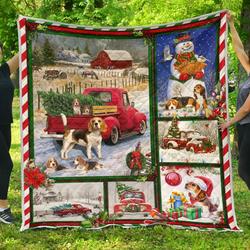 Beagle Red Truck Christmas Premium Quilt Home Decor  Quilt and Home Decor