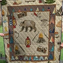 Bear And Camping Clt1810028H Quilt Blanket and Home Decor