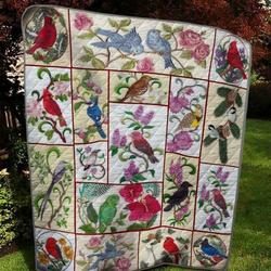 Beautiful Flowers And Birds Quilt Blanket  Quilt and Home Decor