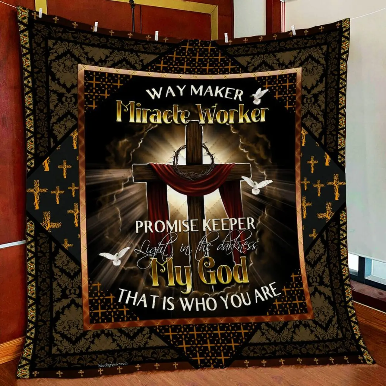 Beautiful Jesus Cross Quilt Blanket and Home Decor
