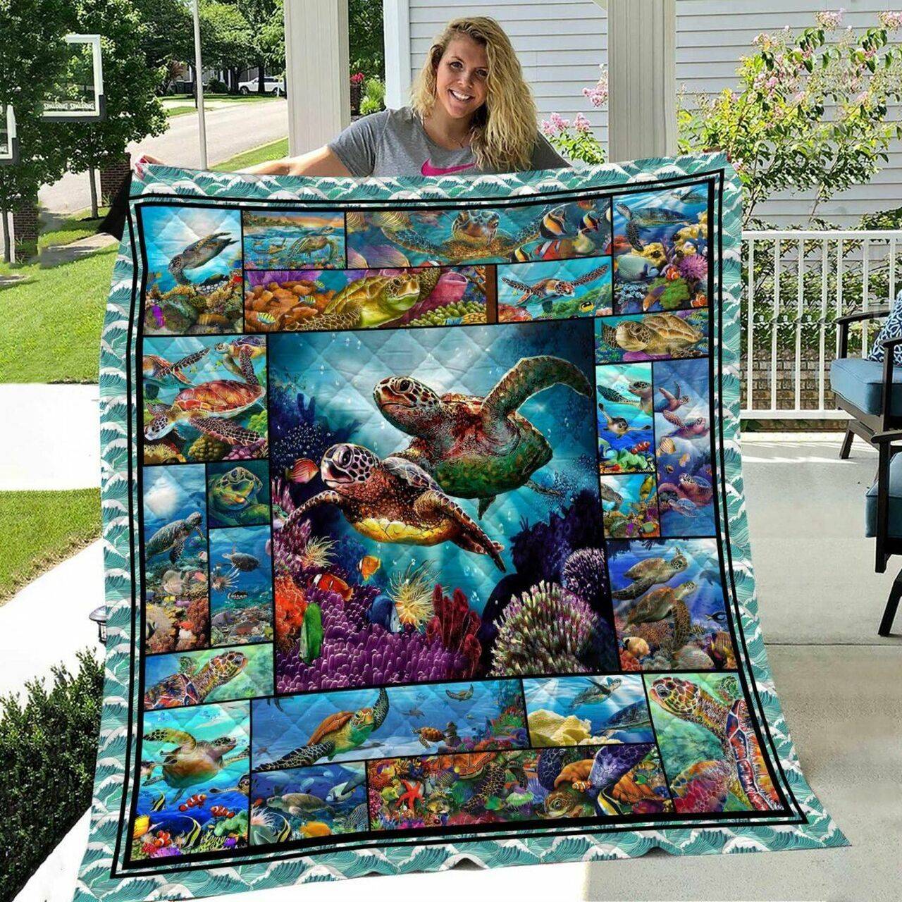 Beautifull Turtle Art Like Quilt Blanket and Home Decor