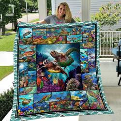 Beautifull Turtle Art Like Quilt Blanket and Home Decor
