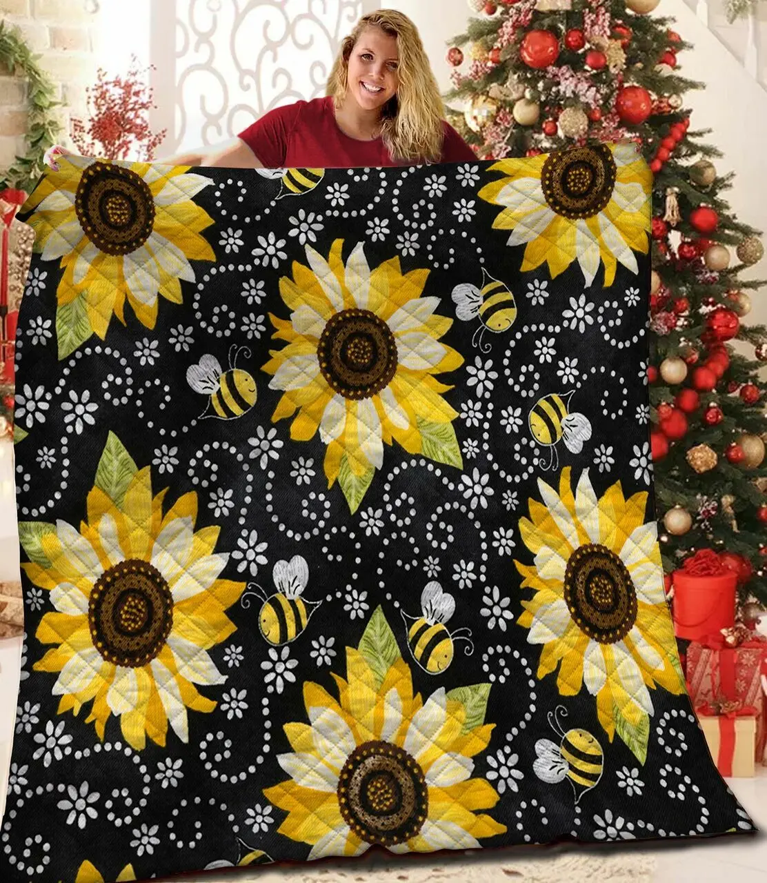 Bee And Sunflower Jfj Quilt Jp and Home Decor
