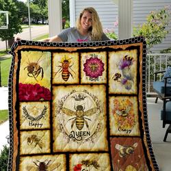 Bee Happy Queen Crazy Strong Quilt Blanket Great Customized Gifts For Birthday Christmas Thanksgiving Perfect Gifts For Bee Lover      and Home Decor