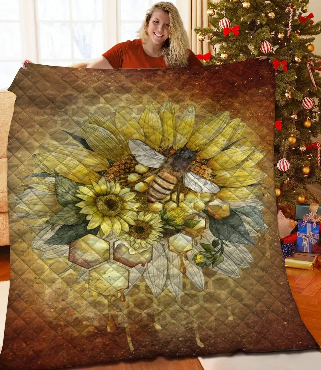 Bee Sunflower Jfj Quilt Mu and Home Decor