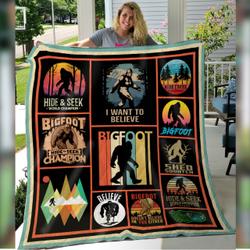 Bigfoot Camping Quilt  Best Gift Ideas Premium Quilt Blanket and Home Decor