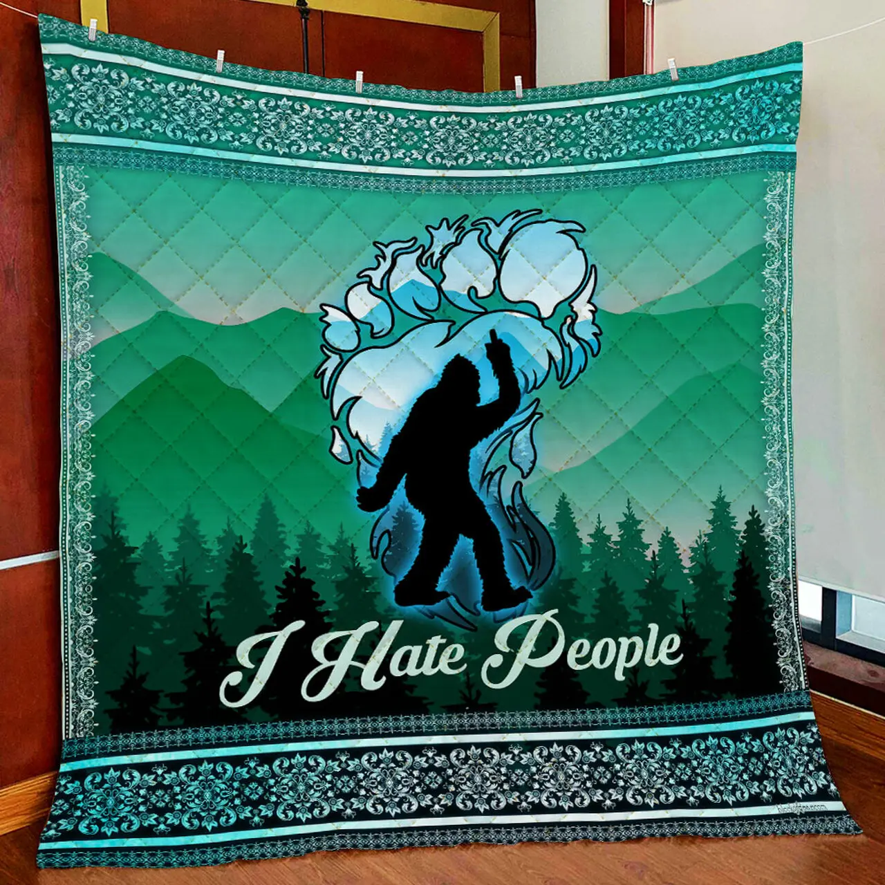 Bigfoot I Hate People Quilt Blanket and Home Decor
