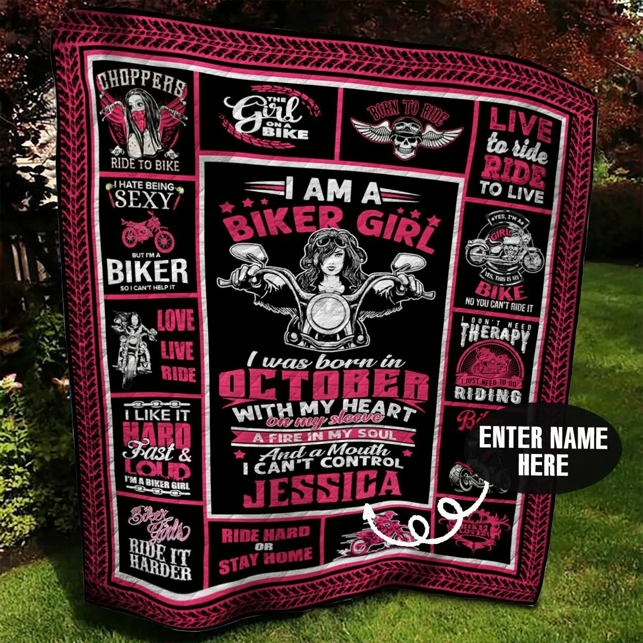 Biker Girl Personalized Quilt Blanket Bbb010635Ht and Home Decor