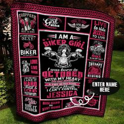 Biker Girl Personalized Quilt Blanket Bbb010635Ht and Home Decor