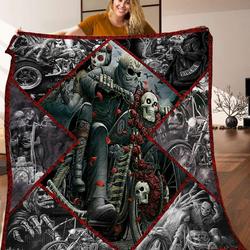 Biker Skull Quilt Blanket C9B270307MI and Home Decor