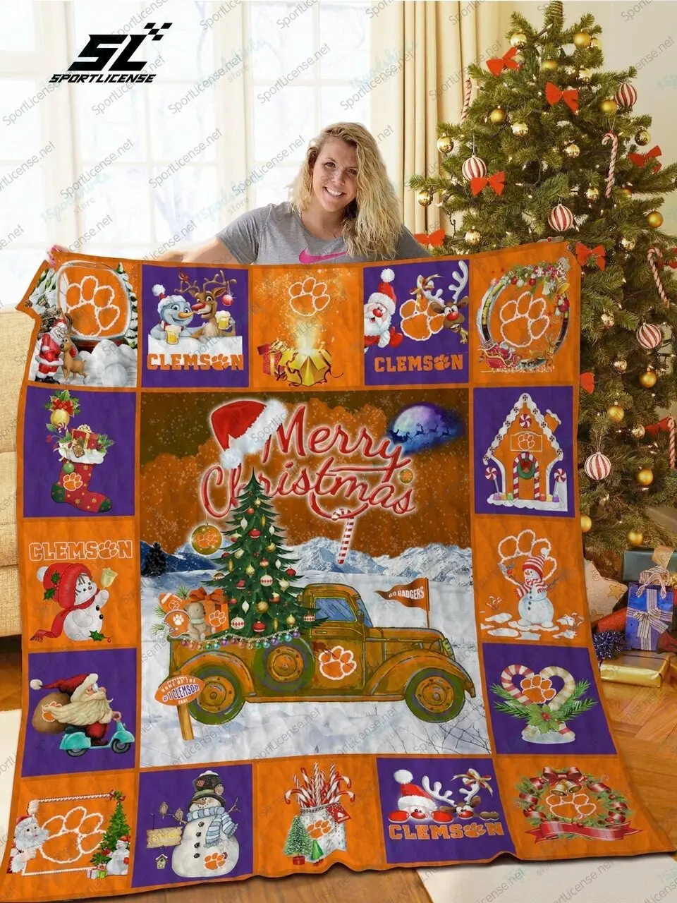Bl Ct Christmas Truck Quilt Blanket and Home Decor