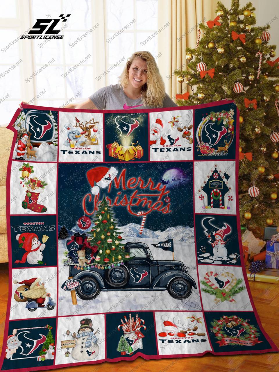 Bl Ht Christmas Truck Quilt Blanket and Home Decor